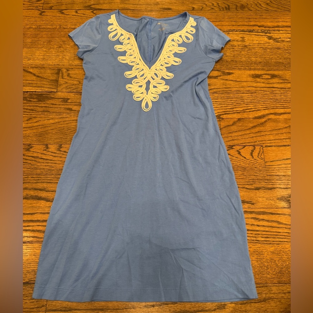 Lilly Pulitzer Blue Pima Cotton Rope Trim V-Neck Dress Small NWOT